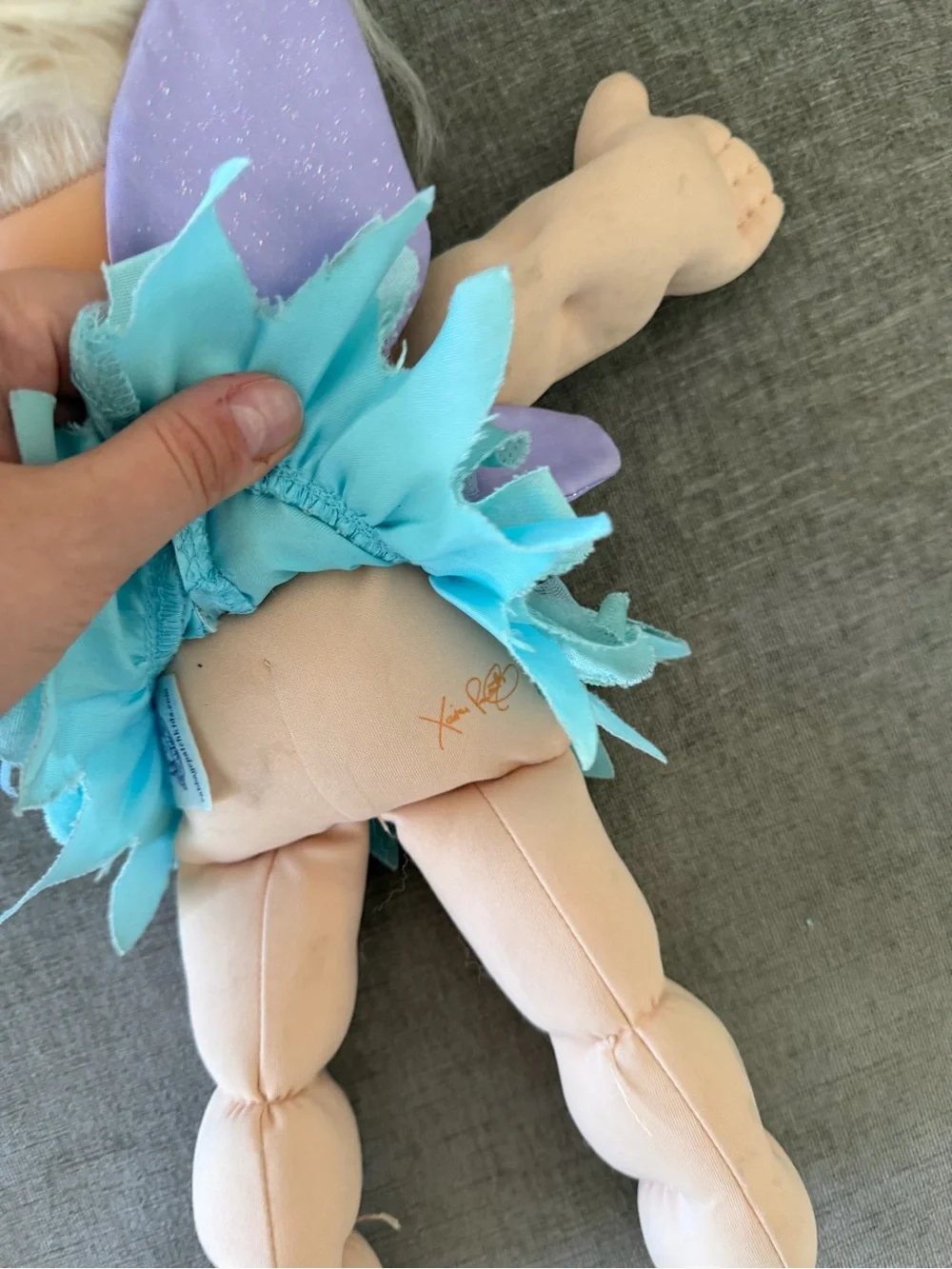 Plush Fairy Doll in Light Blue Dress with Purple Wings